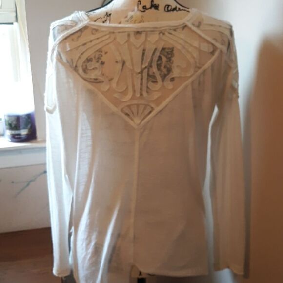 FREE PEOPLE WHITE SHEER CUTOUT BLOUSE S - Picture 5 of 5